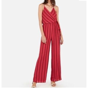 Express Vibrant Red Jumpsuit with Black Stripes